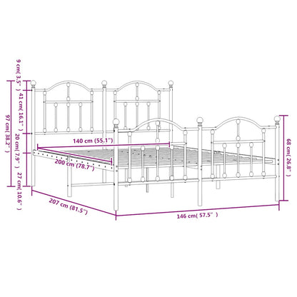 Giroletto con Testiera e Pediera Metallo Nero 140x200 cm | homemem39