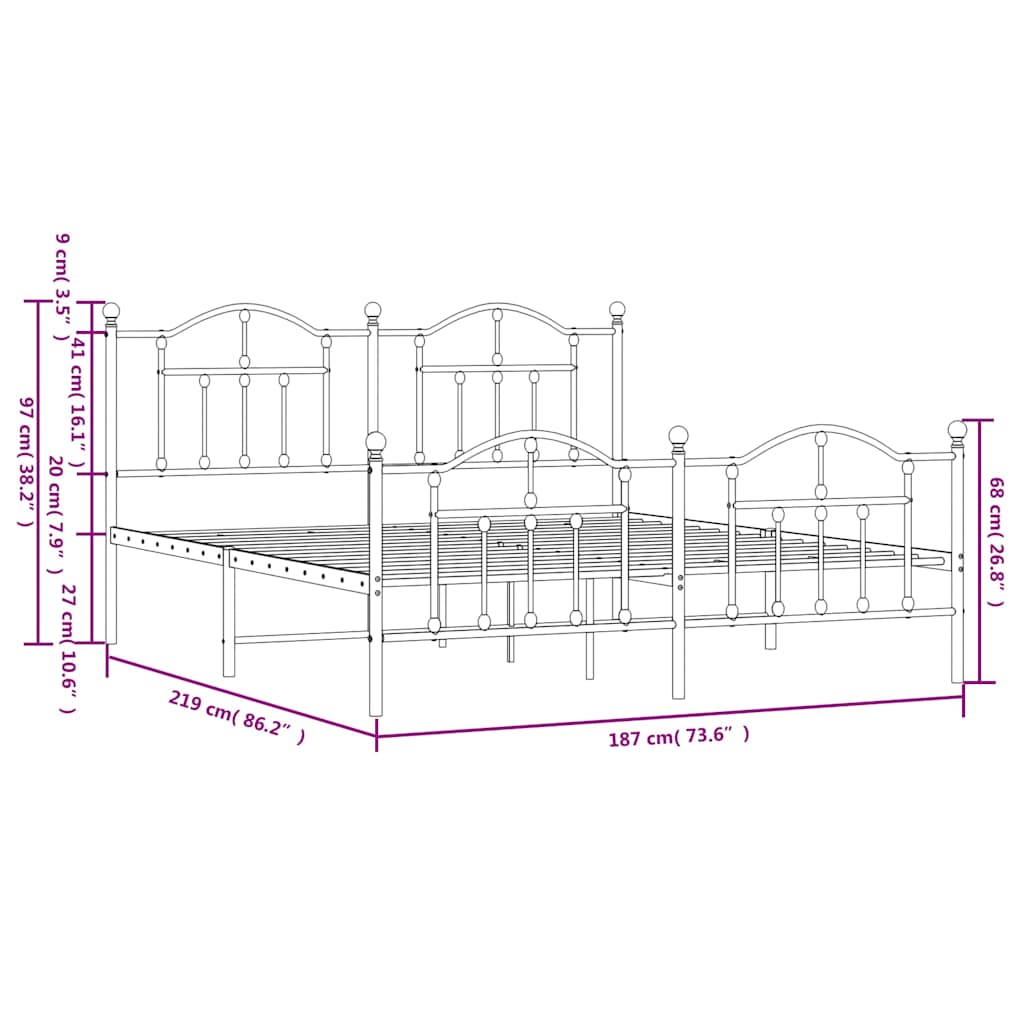 Giroletto con Testiera e Pediera Metallo Nero 183x213 cm | homemem39