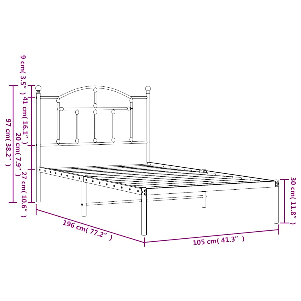 Giroletto con Testiera Metallo Bianco 100x190 cm | homemem39