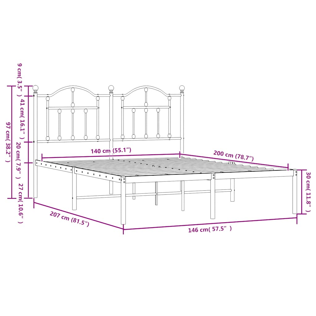 Giroletto con Testiera Metallo Bianco 140x200 cm