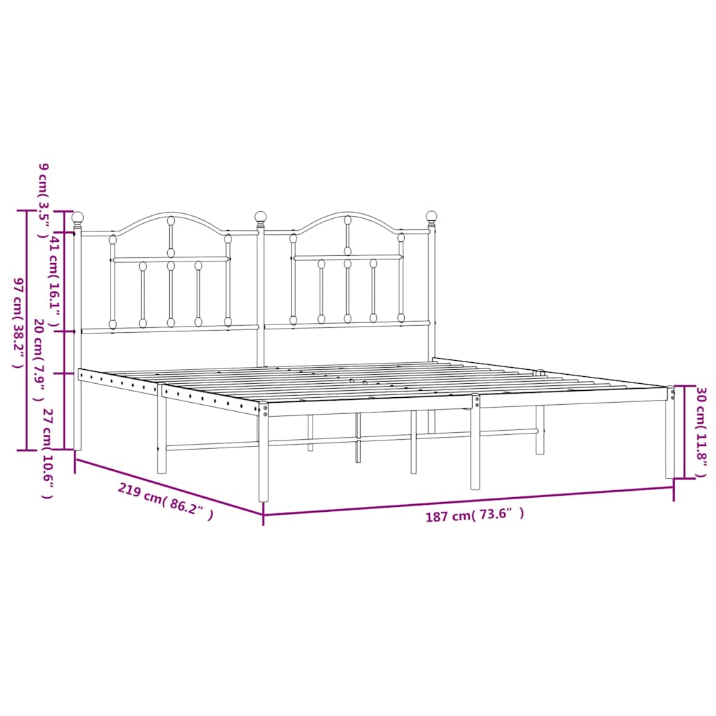 Giroletto con Testiera Metallo Bianco 183x213 cm | homemem39
