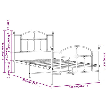 Giroletto con Testiera e Pediera Metallo Bianco 100x190 cm - homemem39