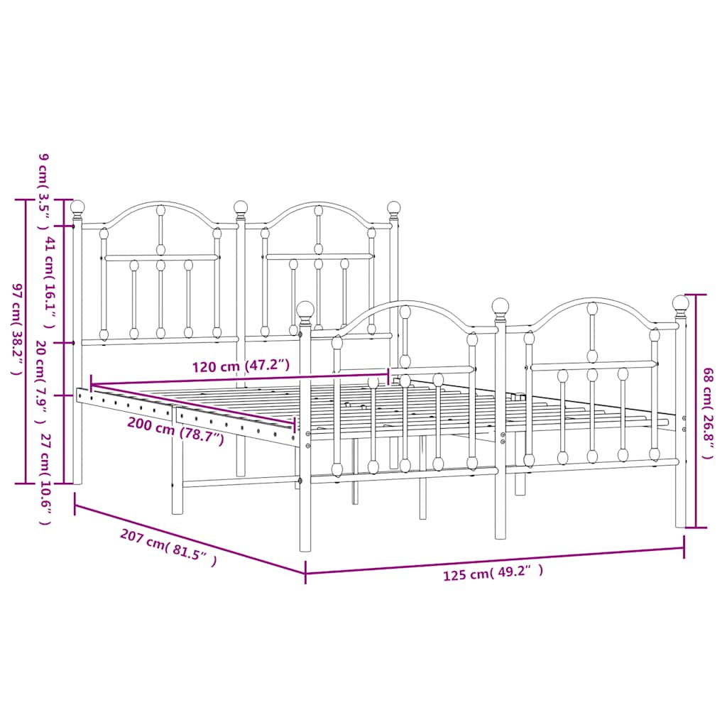 Giroletto con Testiera e Pediera Metallo Bianco 120x200 cm | homemem39