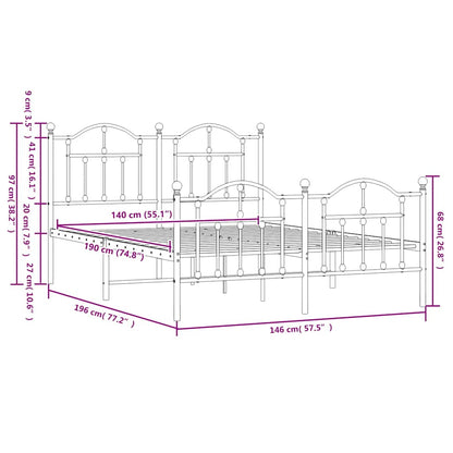 Giroletto con Testiera e Pediera Metallo Bianco 140x190 cm | homemem39