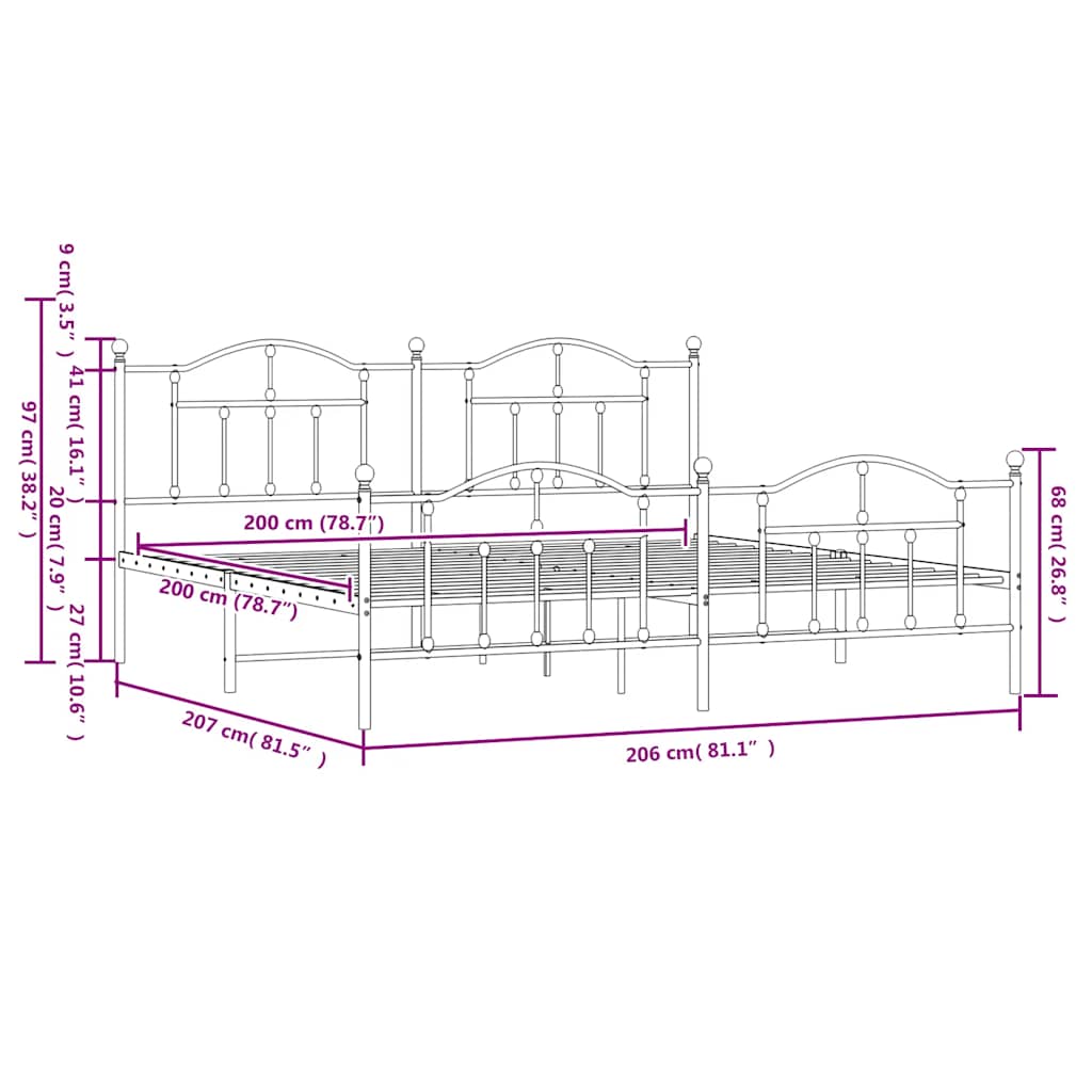 Giroletto con Testiera e Pediera Metallo Bianco 200x200 cm | homemem39