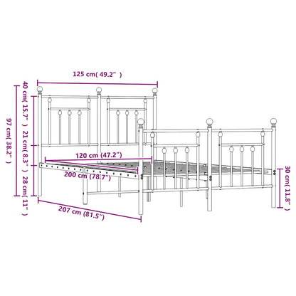 Giroletto con Testiera e Pediera Metallo Nero 120x200 cm