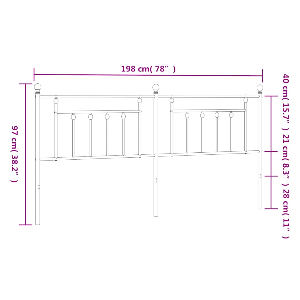 Testiera di Ricambio in Metallo Nero 193 cm | homemem39