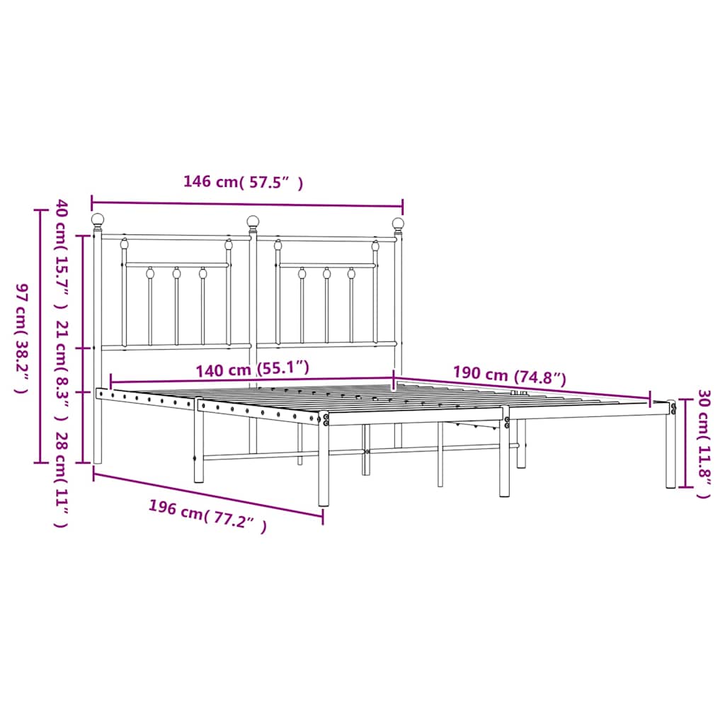 Giroletto con Testiera Metallo Bianco 140x190 cm
