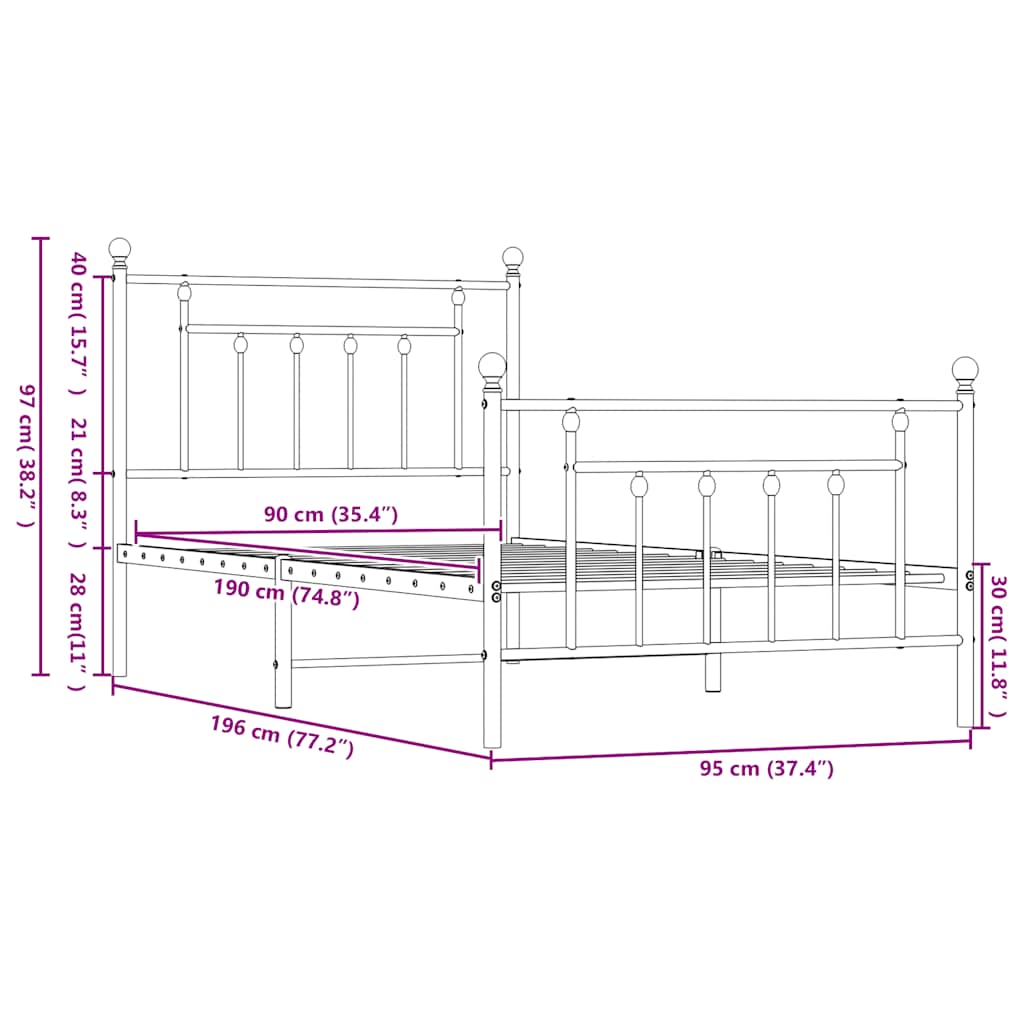 Giroletto con Testiera e Pediera Metallo Bianco 90x190 cm | homemem39
