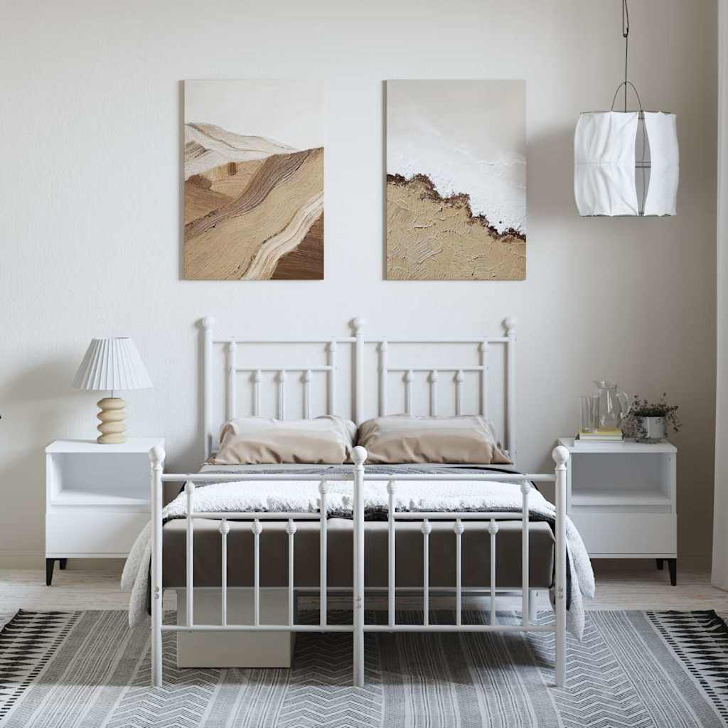 Giroletto con Testiera e Pediera Metallo Bianco 135x190 cm