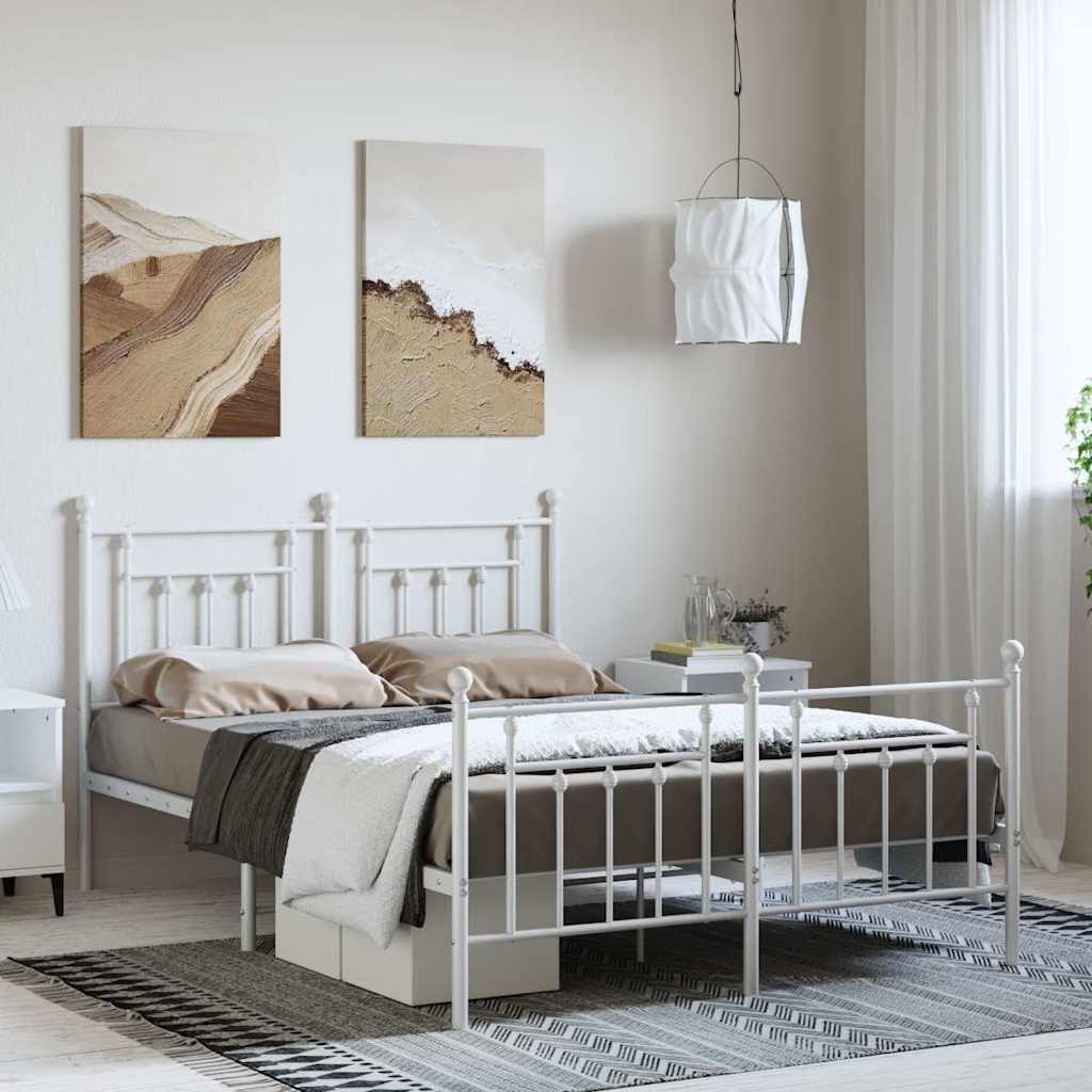 Giroletto con Testiera e Pediera Metallo Bianco 150x200 cm | homemem39