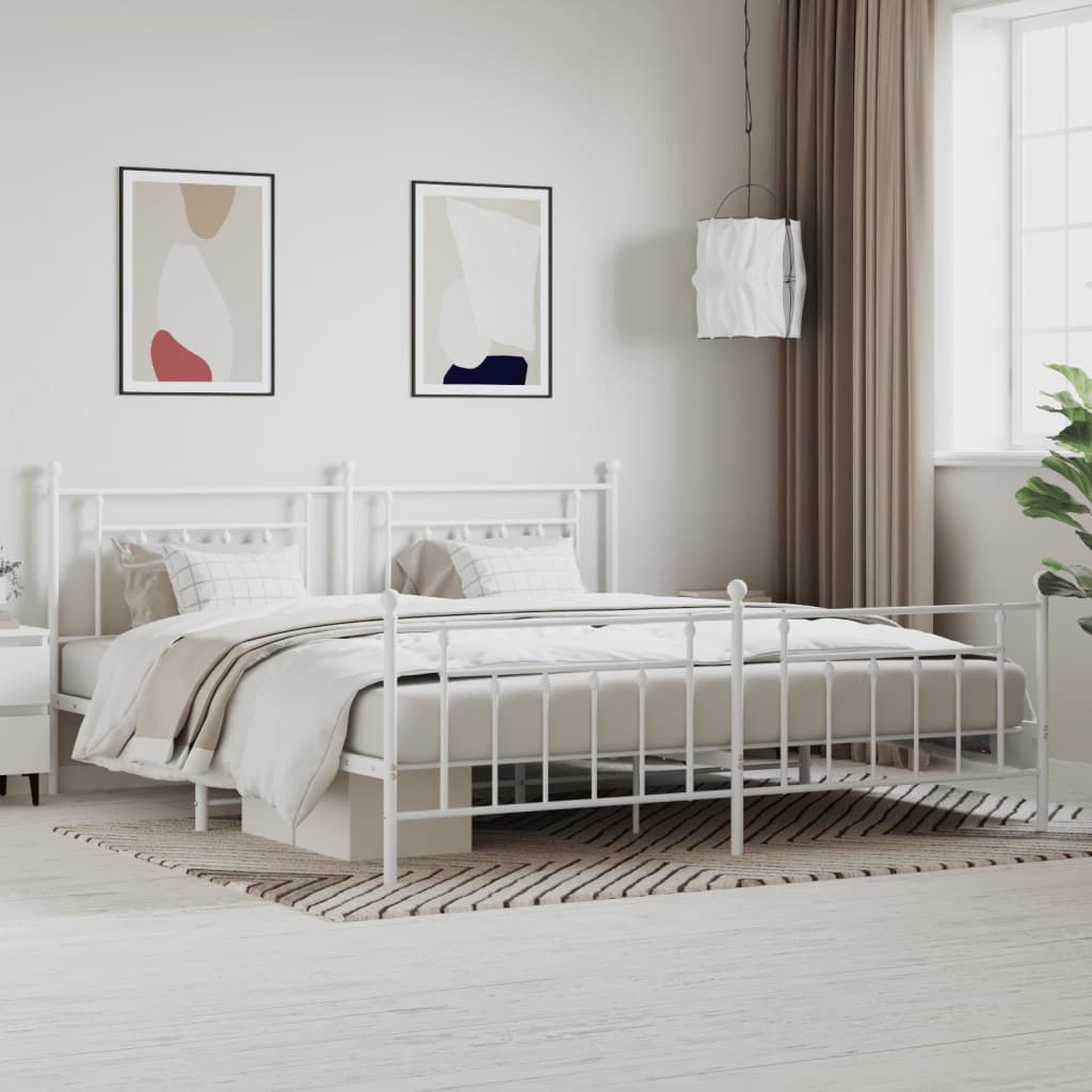 Giroletto con Testiera e Pediera Metallo Bianco 200x200 cm | homemem39