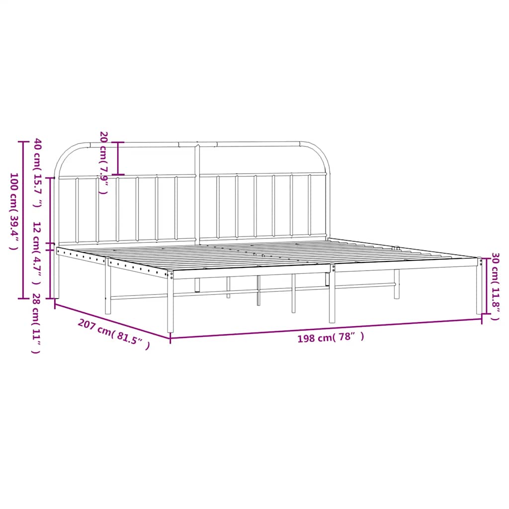Giroletto con Testiera in Metallo Nero 193x203 cm | homemem39