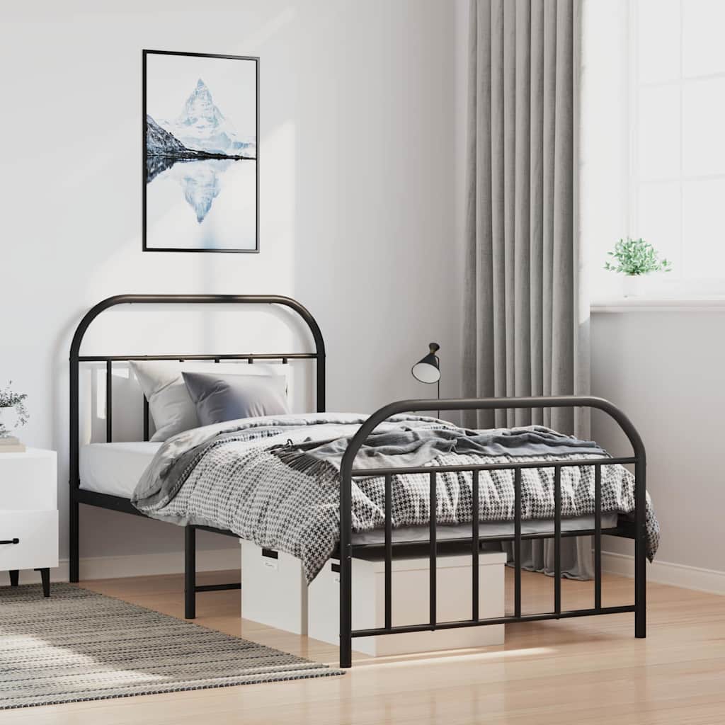 Giroletto con Testiera e Pediera Metallo Nero 100x200 cm | homemem39
