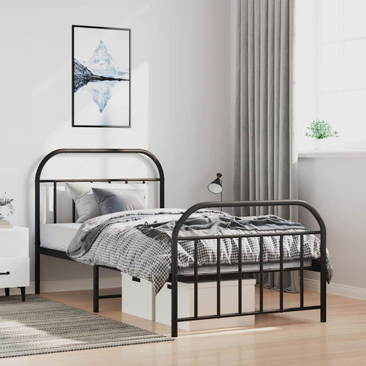 Giroletto con Testiera e Pediera Metallo Nero 100x200 cm | homemem39