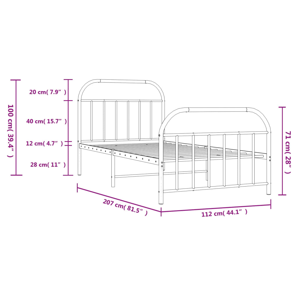 Giroletto con Testiera e Pediera Metallo Nero 107x203 cm | homemem39