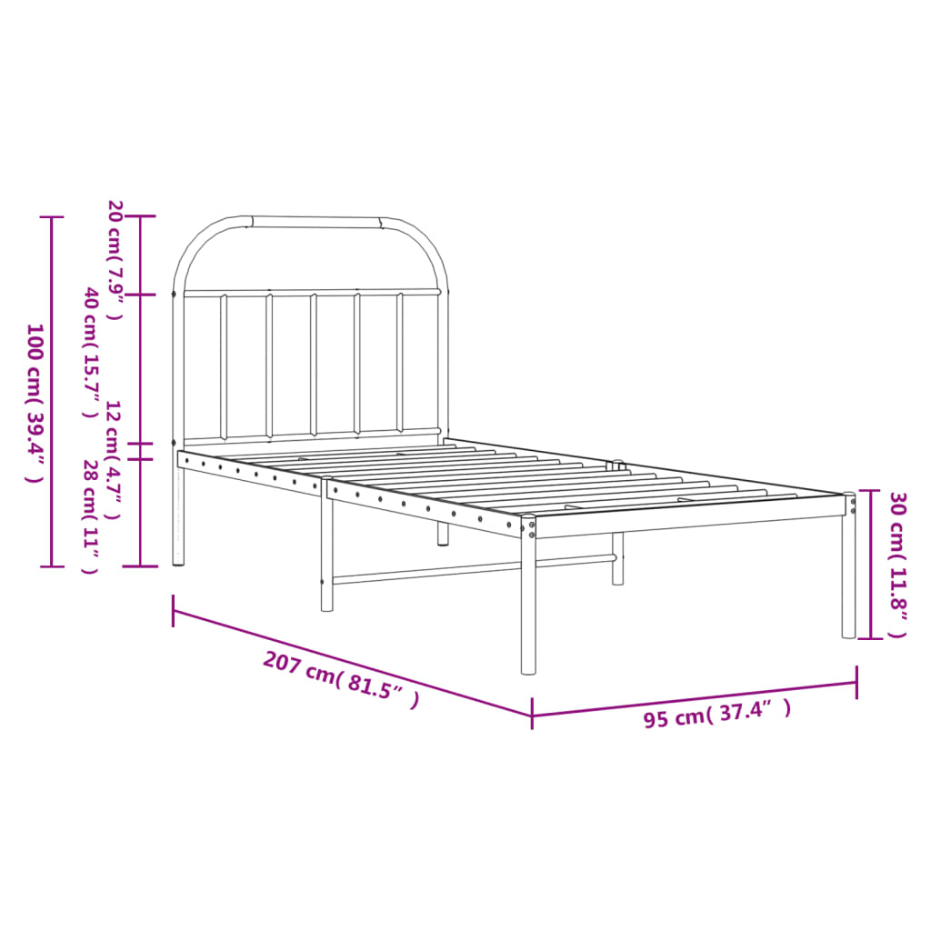 Giroletto con Testiera Metallo Bianco 90x200 cm | homemem39