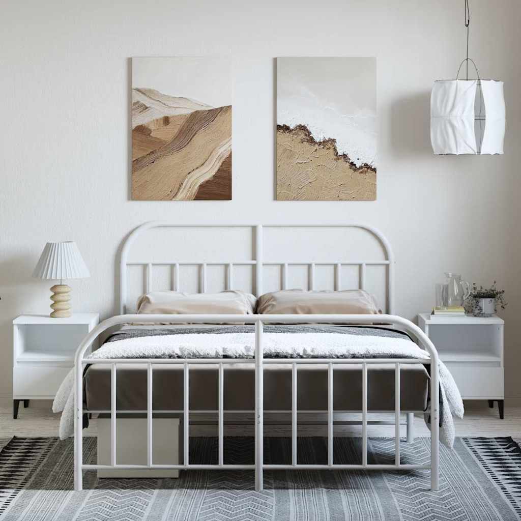 Giroletto con Testiera e Pediera Metallo Bianco 135x190 cm