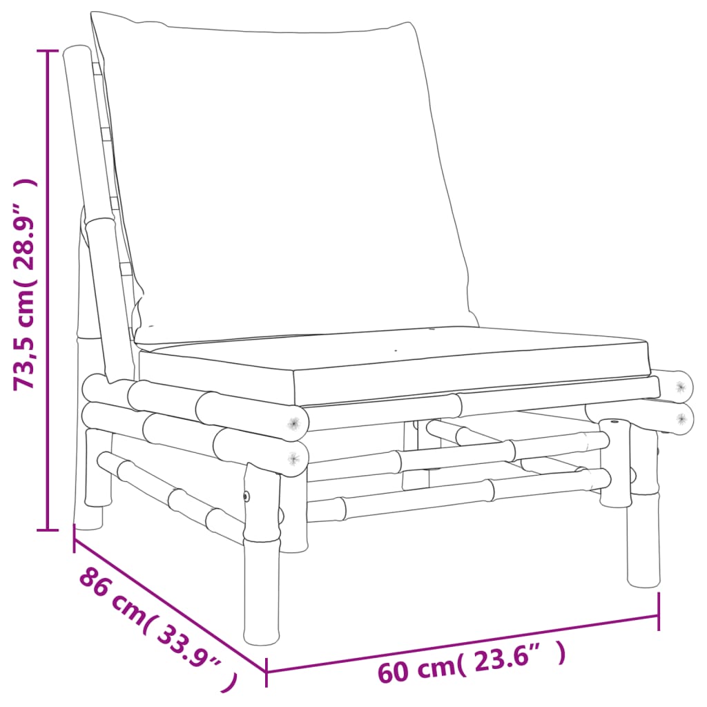 Sedie da Giardino 2 pz con Cuscini Bianco Crema in Bambù