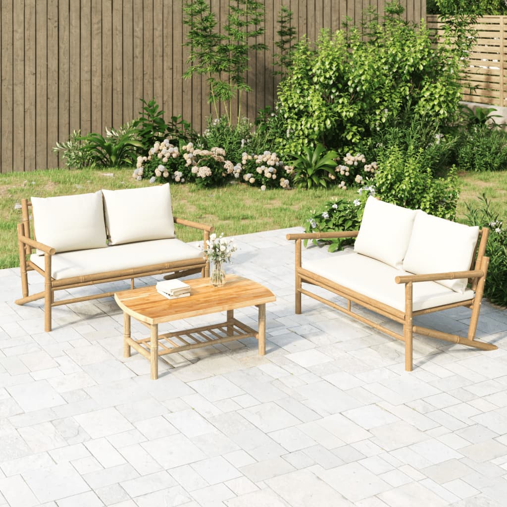 Set Salotto da Giardino 2pz con Cuscini Bambù