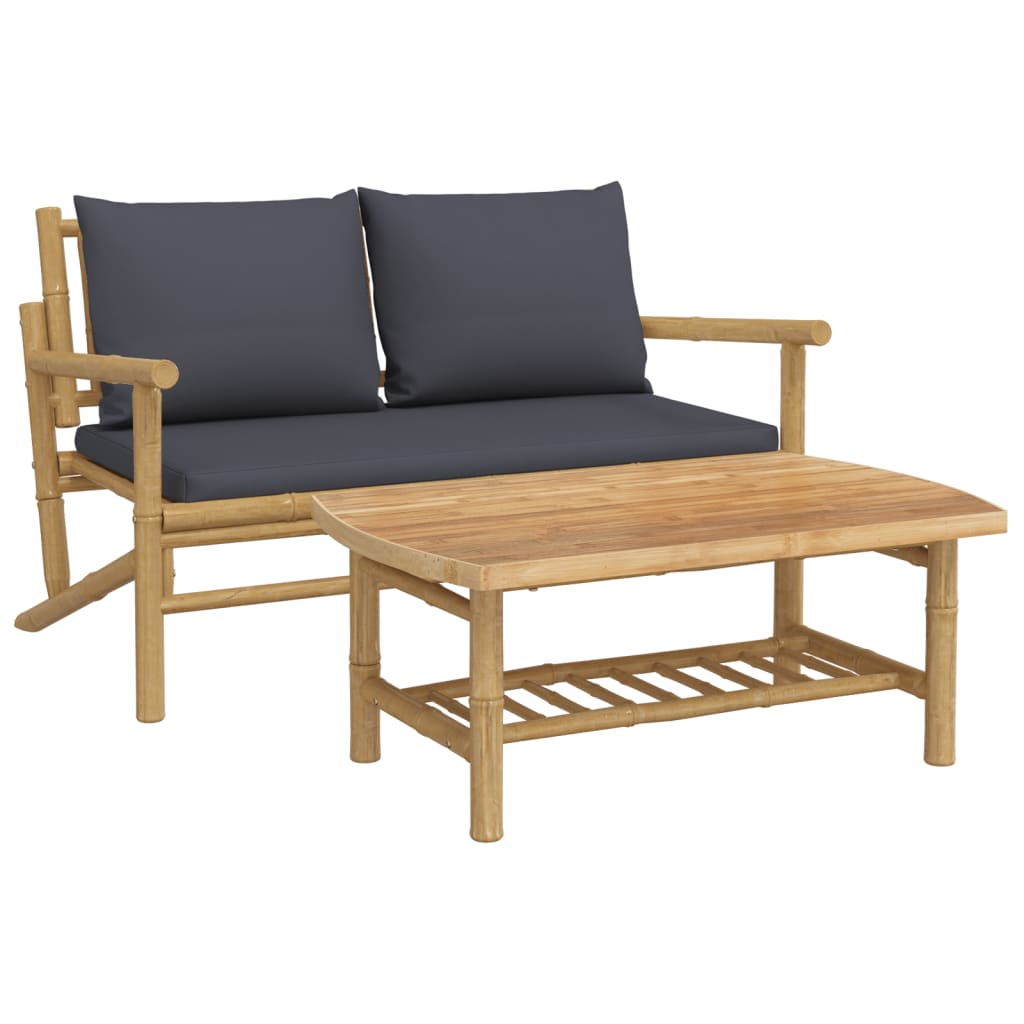 Set Salotto da Giardino 2pz con Cuscini Bambù