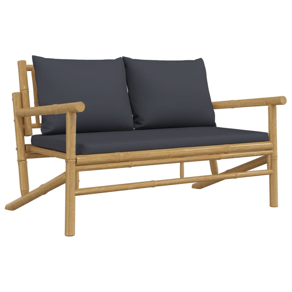 Set Salotto da Giardino 2pz con Cuscini Grigio Scuro Bambù | homemem39