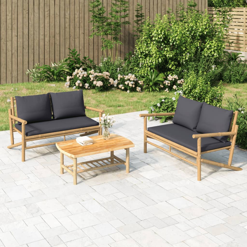 Set Salotto da Giardino 2pz con Cuscini Bambù