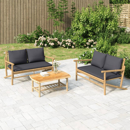 Set Salotto da Giardino 2pz con Cuscini Bambù