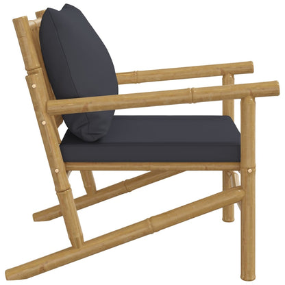 Sedie da Giardino 2 pz con Cuscini Grigio Scuro in Bambù