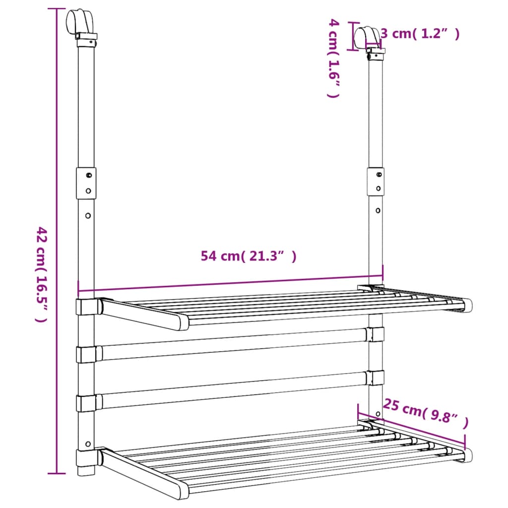 Stendino per Balcone 54x25x42 cm in Alluminio | homemem39