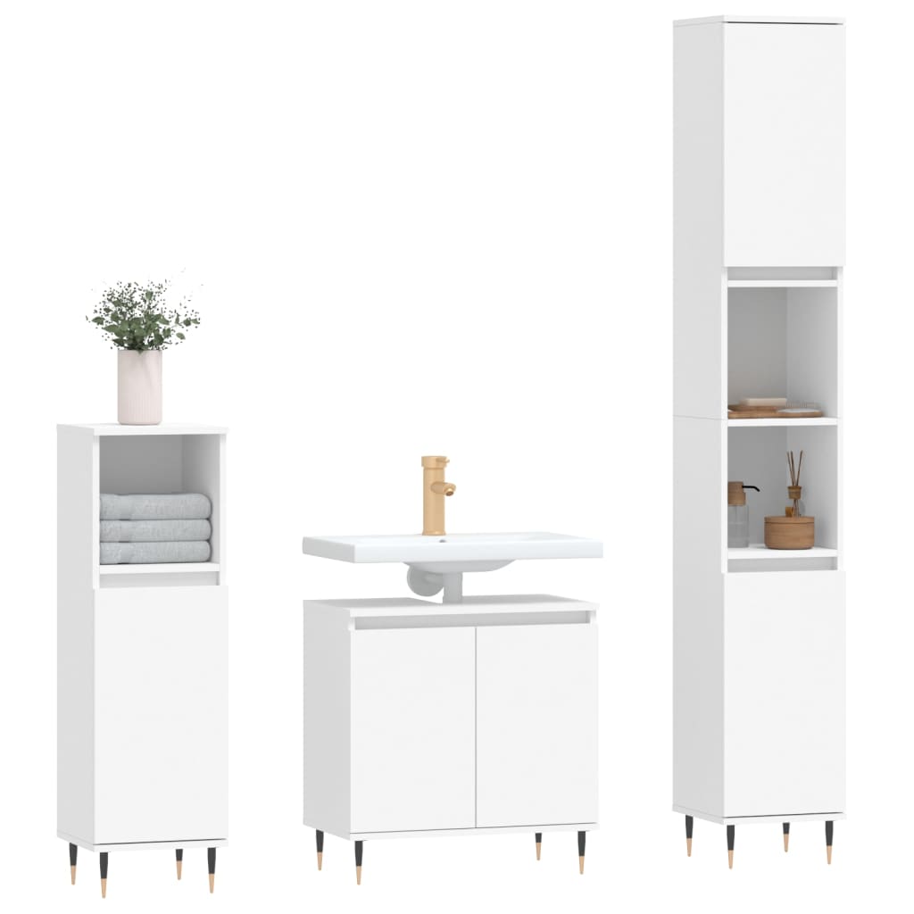 Set di Mobili da Bagno 3 pz Bianco in Legno Multistrato | homemem39