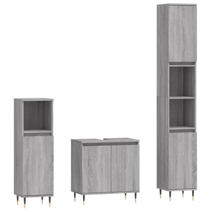 Set Mobili da Bagno 3 pz Grigio Sonoma in Legno Multistrato | homemem39