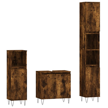 Set Mobili da Bagno 3 pz Rovere Fumo in Legno Multistrato | homemem39