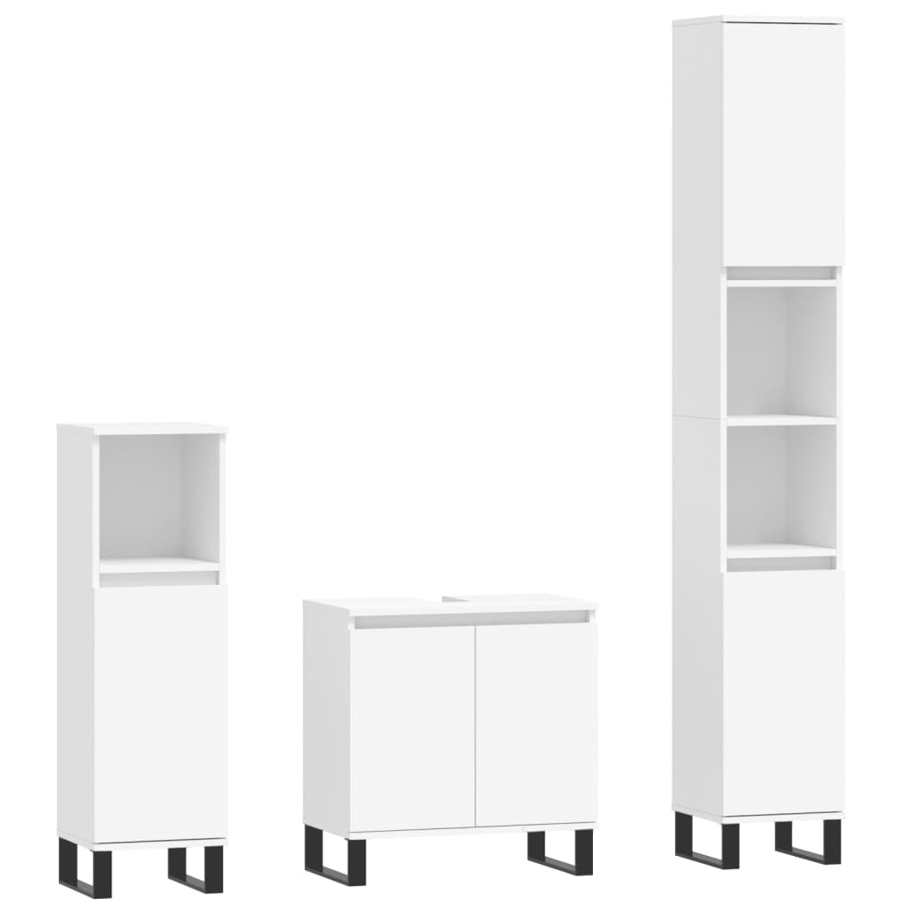 Set di Mobili da Bagno 3 pz Bianco in Legno Multistrato