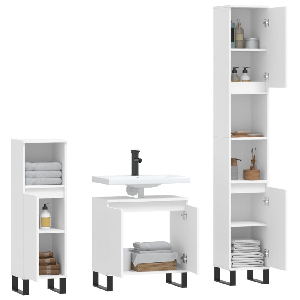 Set di Mobili da Bagno 3 pz Bianco in Legno Multistrato