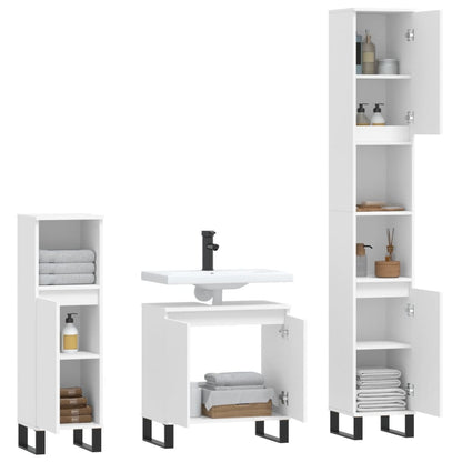 Set di Mobili da Bagno 3 pz Bianco in Legno Multistrato