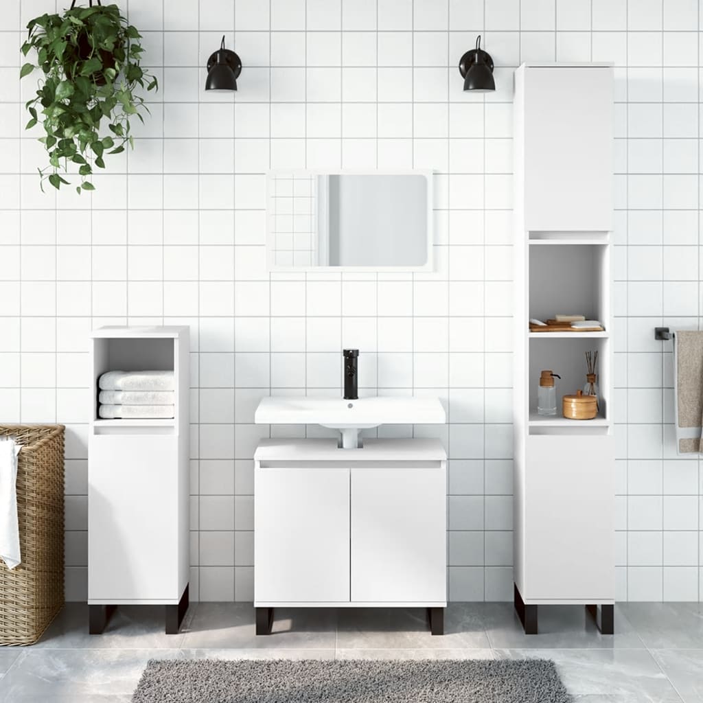 Set di Mobili da Bagno 3 pz Bianco in Legno Multistrato | homemem39
