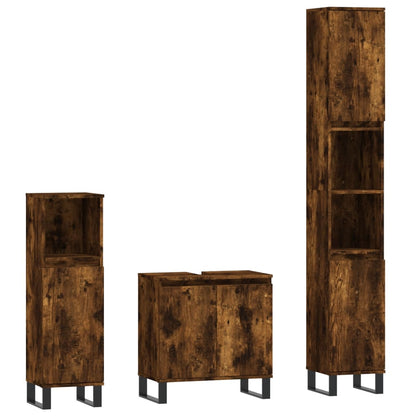 Set Mobili da Bagno 3 pz Rovere Fumo in Legno Multistrato | homemem39