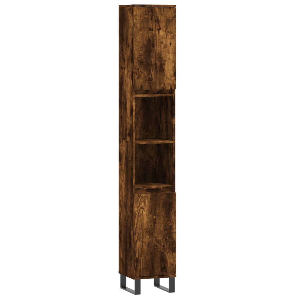 Set Mobili da Bagno 3 pz Rovere Fumo in Legno Multistrato