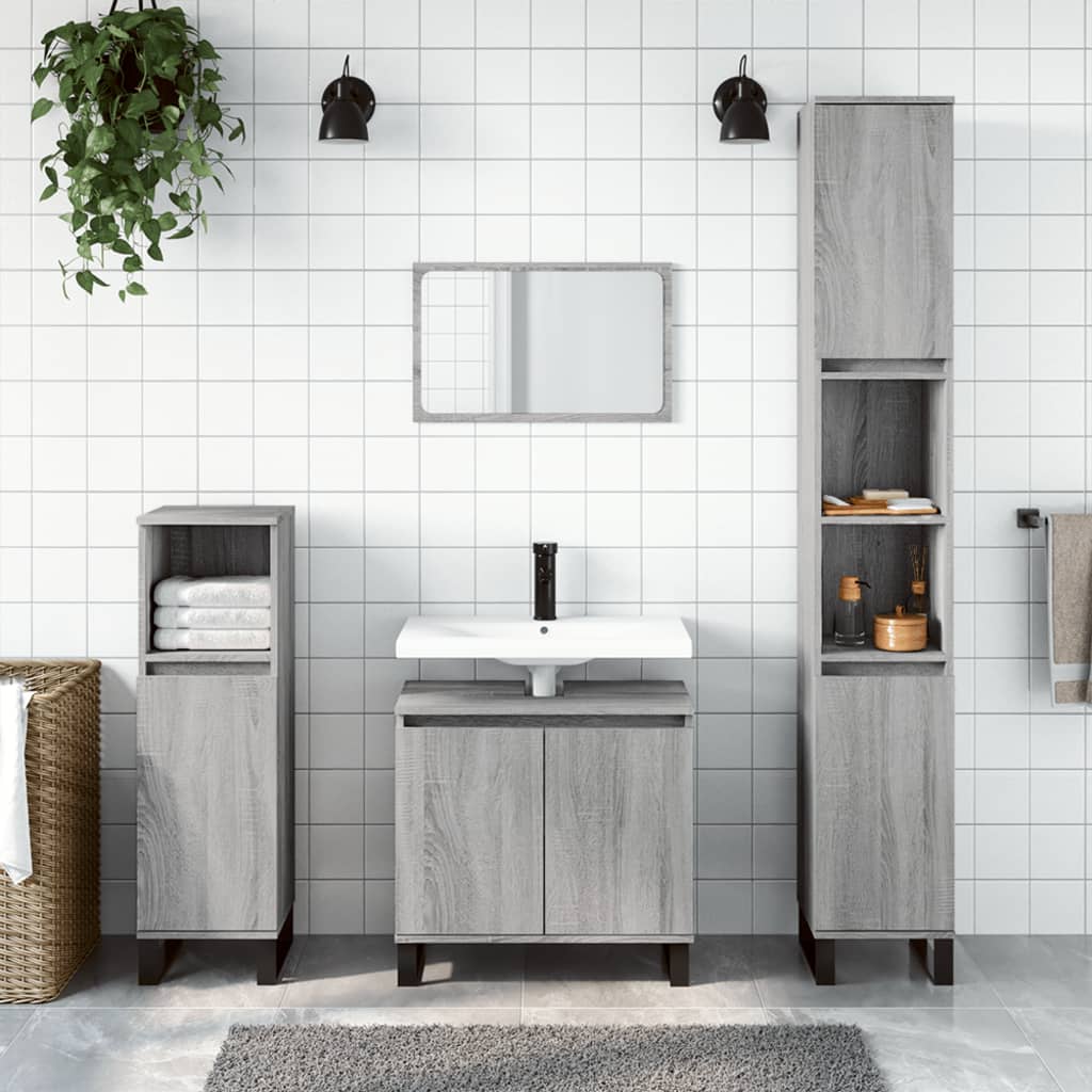 Set Mobili da Bagno 3 pz Grigio Sonoma in Legno Multistrato | homemem39