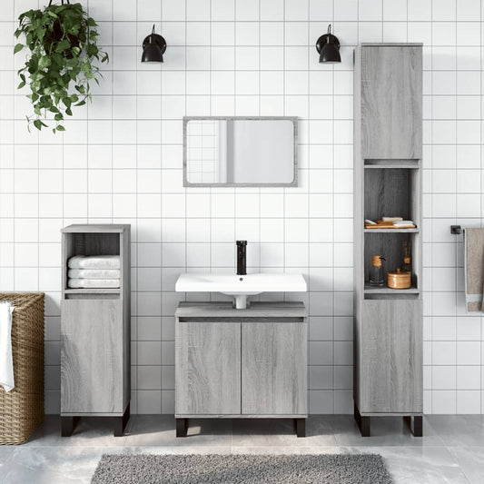 Set Mobili da Bagno 3 pz Grigio Sonoma in Legno Multistrato | homemem39