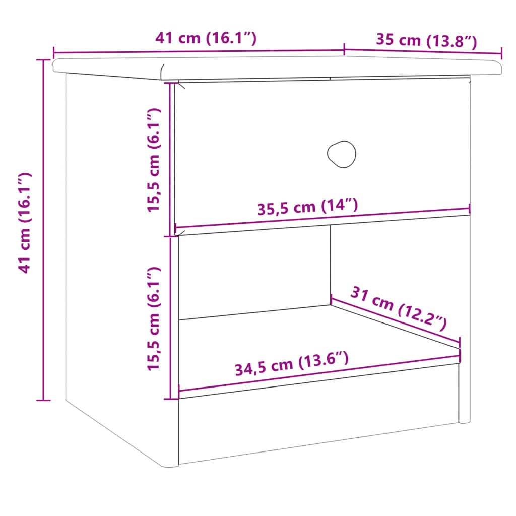 Comodino ALTA 41x35x41 cm in Legno Massello di Pino - homemem39