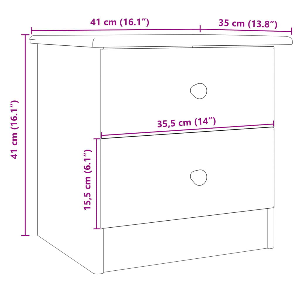 Comodino ALTA Bianco 41x35x41 cm in Legno Massello di Pino | homemem39