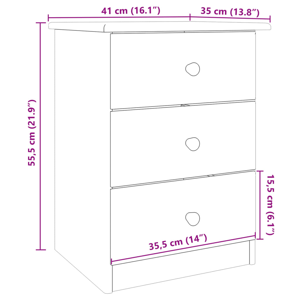 Comodino ALTA 41x35x55,5 cm in Legno Massello di Pino | homemem39