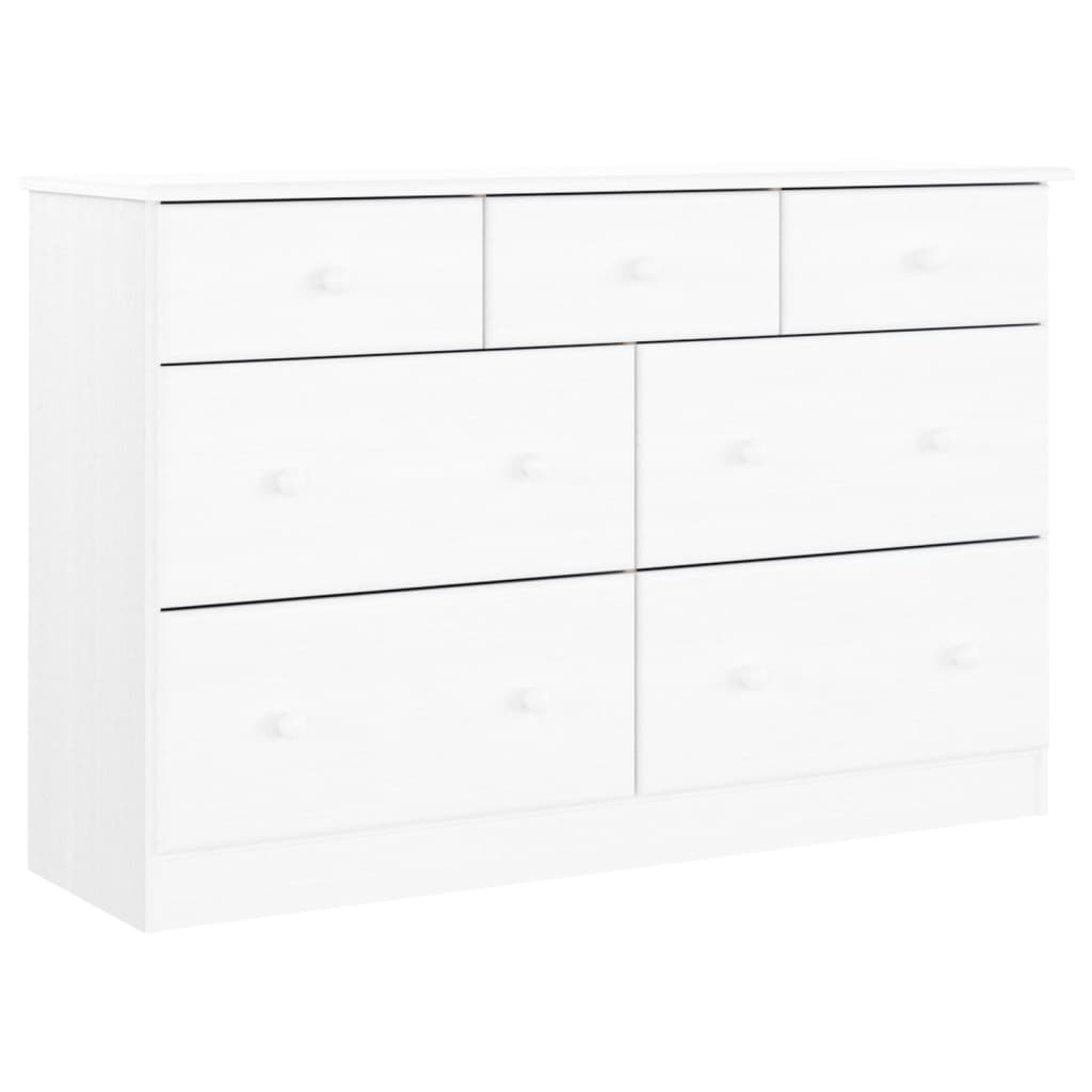 Cassettiera ALTA Bianca 112x35x73 cm in Legno Massello di Pino - homemem39