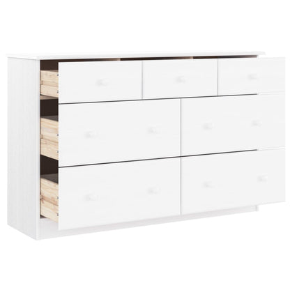 Cassettiera ALTA Bianca 112x35x73 cm in Legno Massello di Pino | homemem39