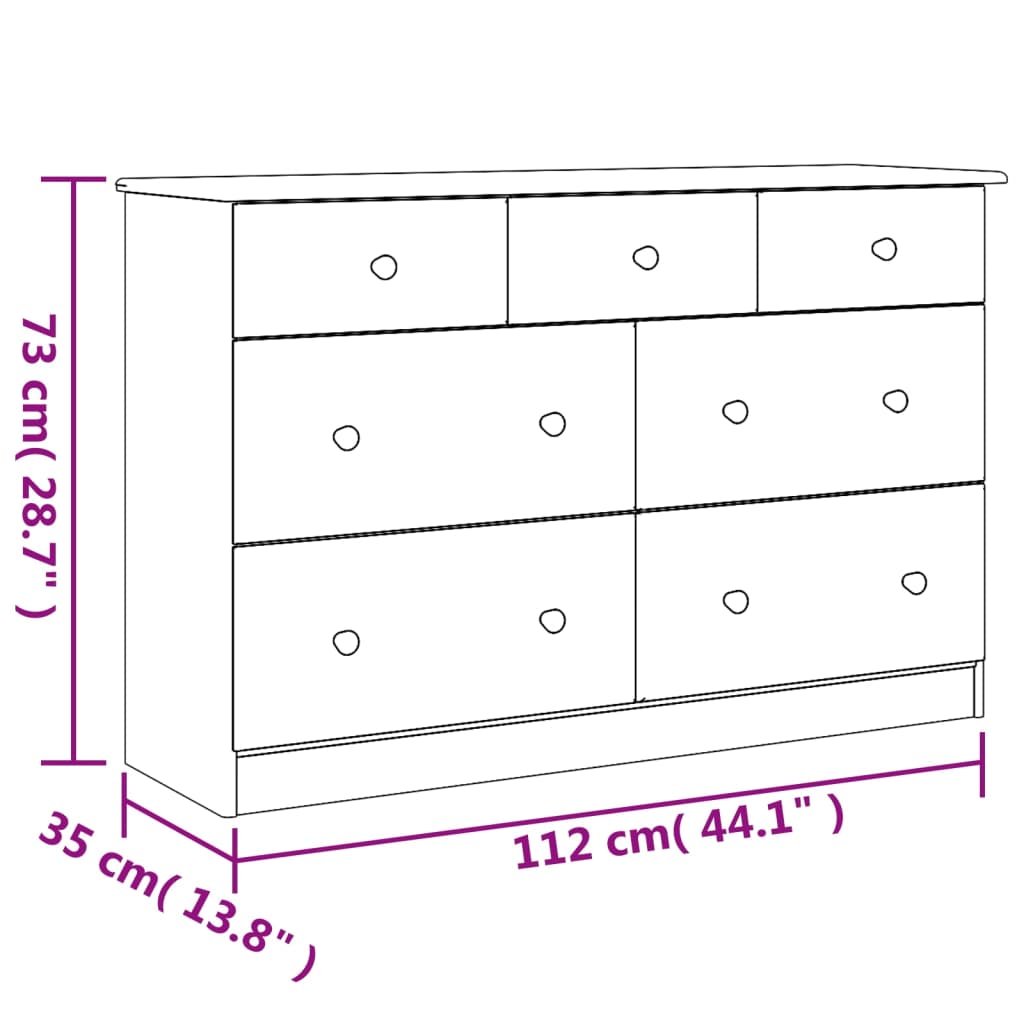 Cassettiera ALTA Bianca 112x35x73 cm in Legno Massello di Pino | homemem39