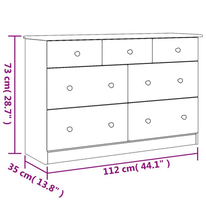 Cassettiera ALTA Bianca 112x35x73 cm in Legno Massello di Pino | homemem39