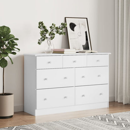Cassettiera ALTA Bianca 112x35x73 cm in Legno Massello di Pino | homemem39