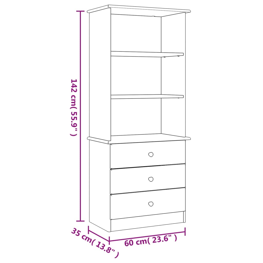 Libreria con Cassetti ALTA 60x35x142 cm Legno Massello di Pino | homemem39